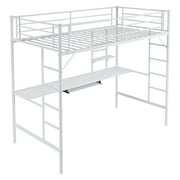 Ktaxon Twin Loft Bed with Desk, Metal Bunk Bed Frame with Shelf for Small Space, White