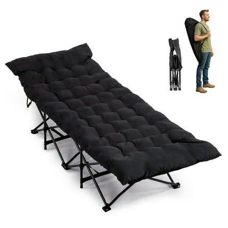 Ktaxon Camping Folding Cot, Easy Setup Cot Bed with Soft Pad, Protable Adults Sleeping Bed for Home Office Nap Beach Travel, Black