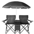 thumbnail image 1 of Ktaxon Camping Loveseat Chair, Folding Double Outdoor Chair with Removable Sun Umbrella & Carrying Bag, Double Chairs with Cooler Bag for Lawn Fishing Outdoor, Black, 1 of 9
