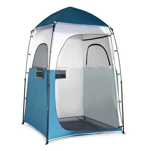 Ktaxon Camping Shower Tent, Waterproof Pop Up Single Changing Tent, Portable Dressing Room, Outdoor Privacy Tent for Beach, HIking, Photography Studio, Blue & White