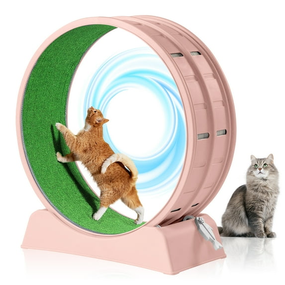 Ktaxon Cat Exercise Wheel 31in w/Green Mat & Free Teaser Wand, Safe PP Treadmill for Cats, Pink