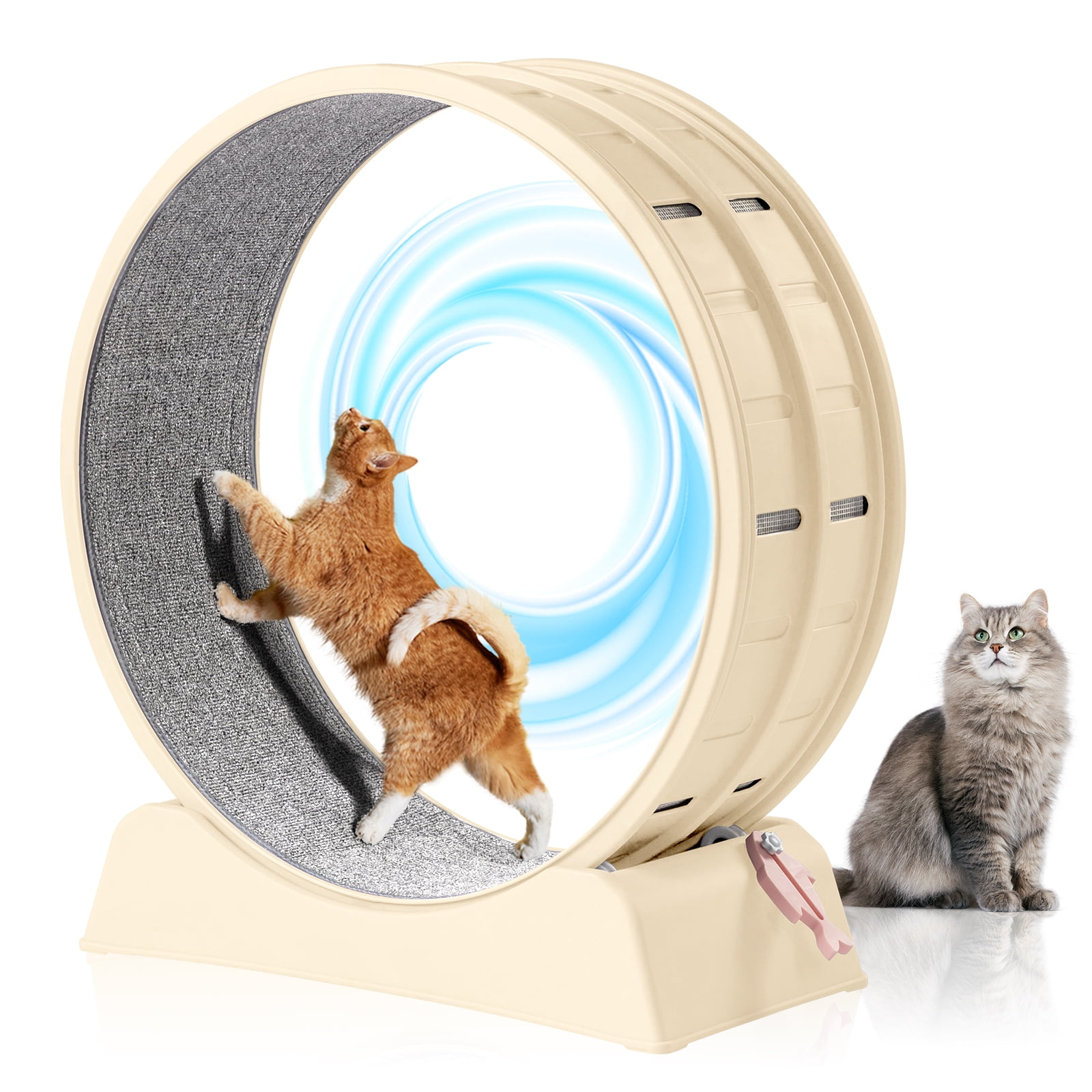 Ktaxon Cat Exercise Wheel 31in w/Green Mat & Free Teaser Wand, Safe PP Treadmill for Cats, White