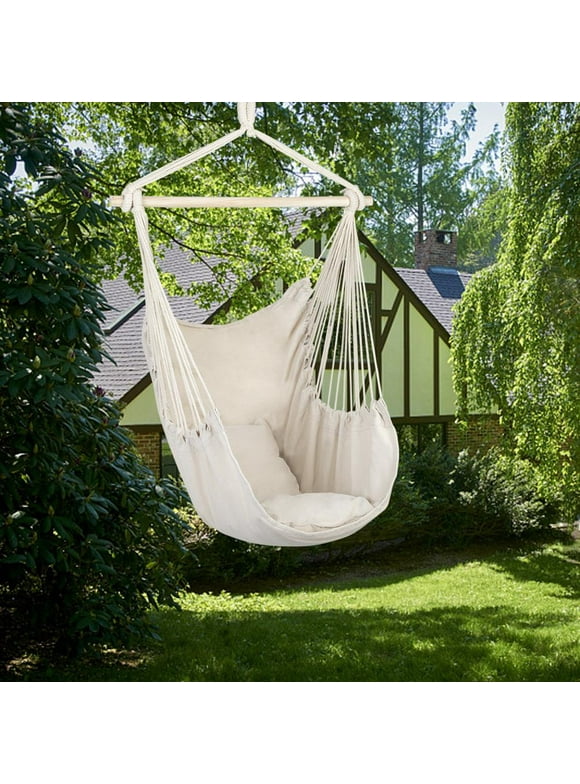 Ktaxon Chair Hanging Rope Swing Hammock Outdoor Porch Patio Yard Seat with Two Pillows