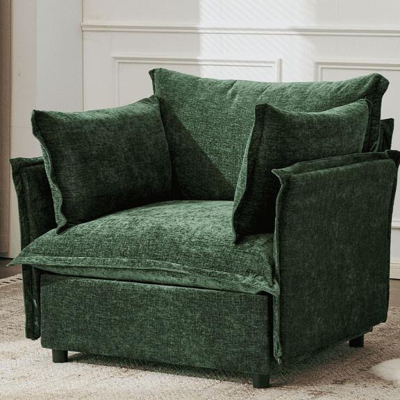 Ktaxon Chenille Accent Chair, Reading Chair with Thick Cushions, Oversized Club Sofa with Two Armrest Pillows for Home Office Green
