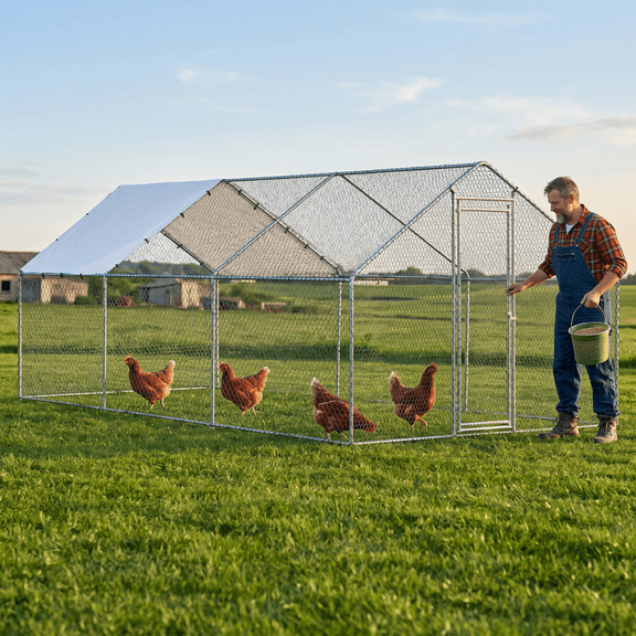 Ktaxon Chicken Coop,19.7x9.8x6.5ft Chicken Cage House Metal Hen Run House Waterproof Rabbits Habitat Cage