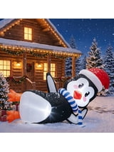 Ktaxon Christmas Inflatable Decorations Penguin Lying On The Ground, Blow up Christmas Decor with 2 Lights