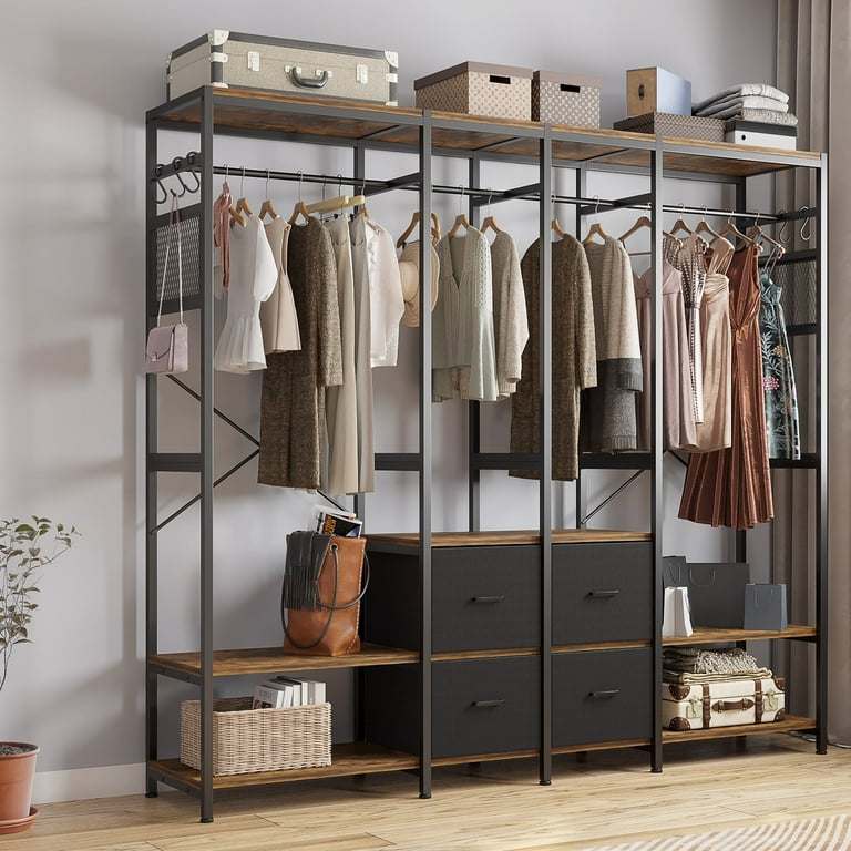 Ktaxon Clothes Rack Heavy Duty Garment Rack Freestanding Closet Storage Organizer Portable Metal Wardrobe with 4 Drawers Shelves Hooks Hanger