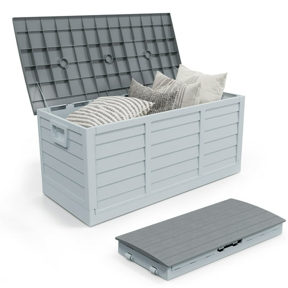 Ktaxon 75gal Outdoor Deck Box Resin Storage Box,Collapsible Design,Easy Set Up,Space Saving Outdoor Storage,for Patio,Backyard,Home,Gray