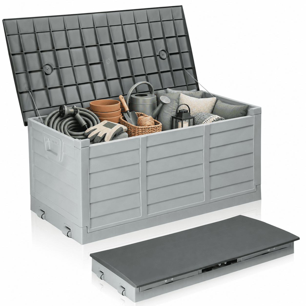 Ktaxon Collapsible 75gal Outdoor Garden Plastic Storage Deck Box Easy ...