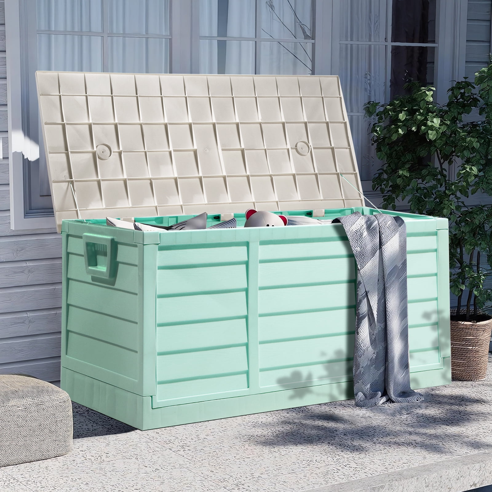 Ktaxon Collapsible 75gal Outdoor Garden Plastic Storage Deck Box Easy ...