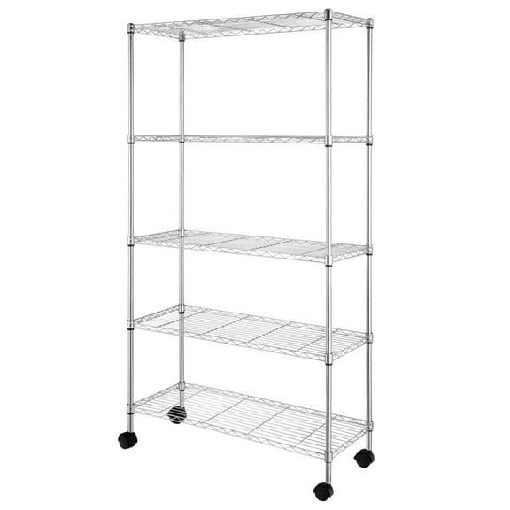 Ktaxon Commercial 5 Tier Storage Rack, Adjustable Rolling Metal Garage Shelving Chrome, 35''W x 14''D x 65''H, Capacity for 440lbs