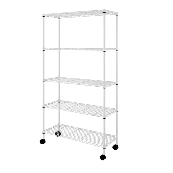 Ktaxon Commercial 5 Tier Storage Rack, Adjustable Rolling Metal Garage Shelving Chrome, 35''W x 14''D x 65''H, Capacity for 440lbs White