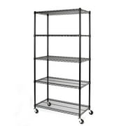 Ktaxon Commercial 5-Tier Storage Rack, Rolling Metal Garage Storage Shelves Black, 35''W x 18''D x 71''H, Capacity for 1250 lbs