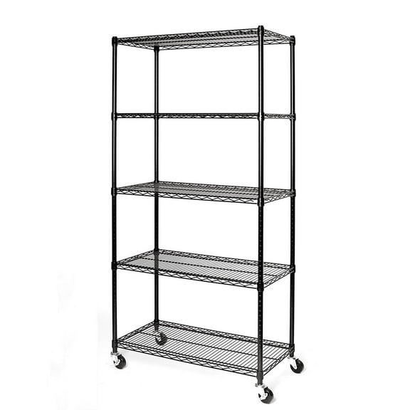 Ktaxon Commercial 5-Tier Storage Rack, Rolling Metal Garage Storage Shelves Black, 35''W x 18''D x 71''H, Capacity for 1250 lbs
