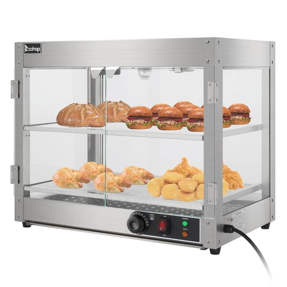 Ktaxon Commercial Food Warmer Display 2-Tier 800W Tempered-Glass Door with 2 Trays &1 Bread Tong