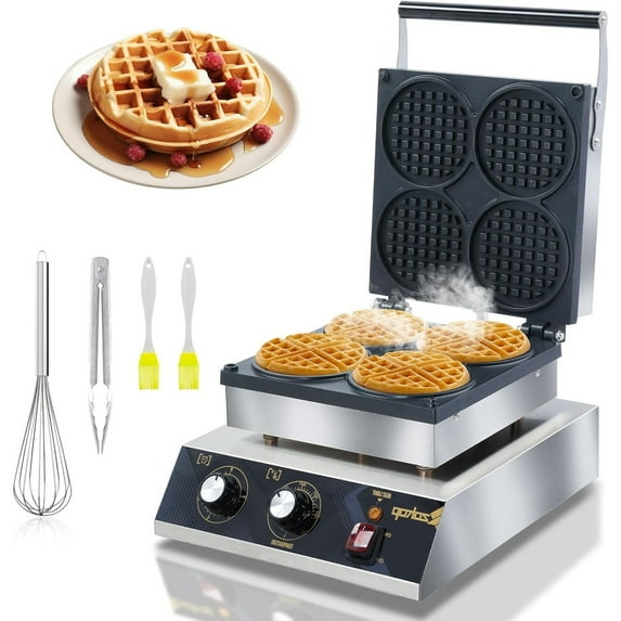 Ktaxon Commercial Waffle Maker, 4 Grids, 1750W, with Temp & Time Control, 110V