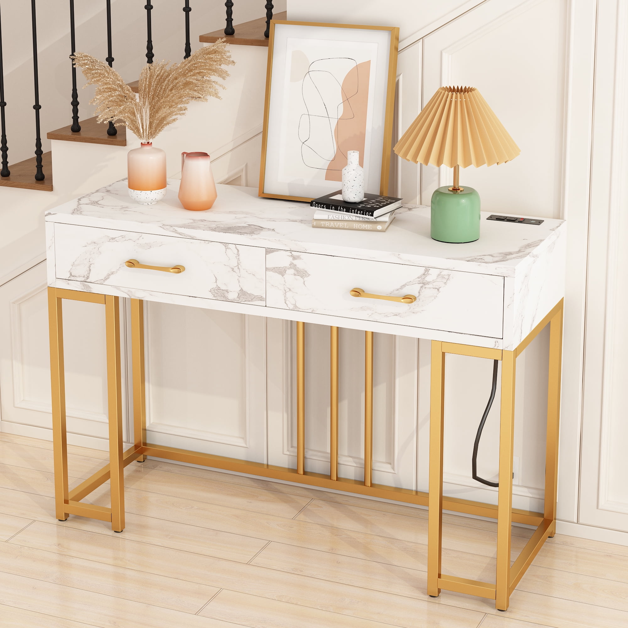 Sofa table desk with drawers discount