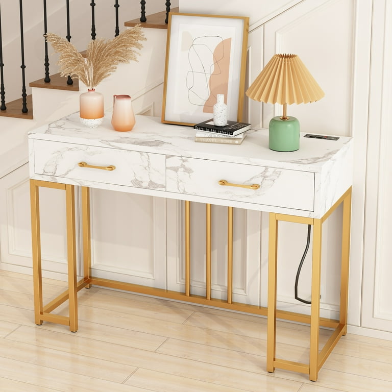 Ktaxon Modern Console Table with Storage, USB Ports, Faux
