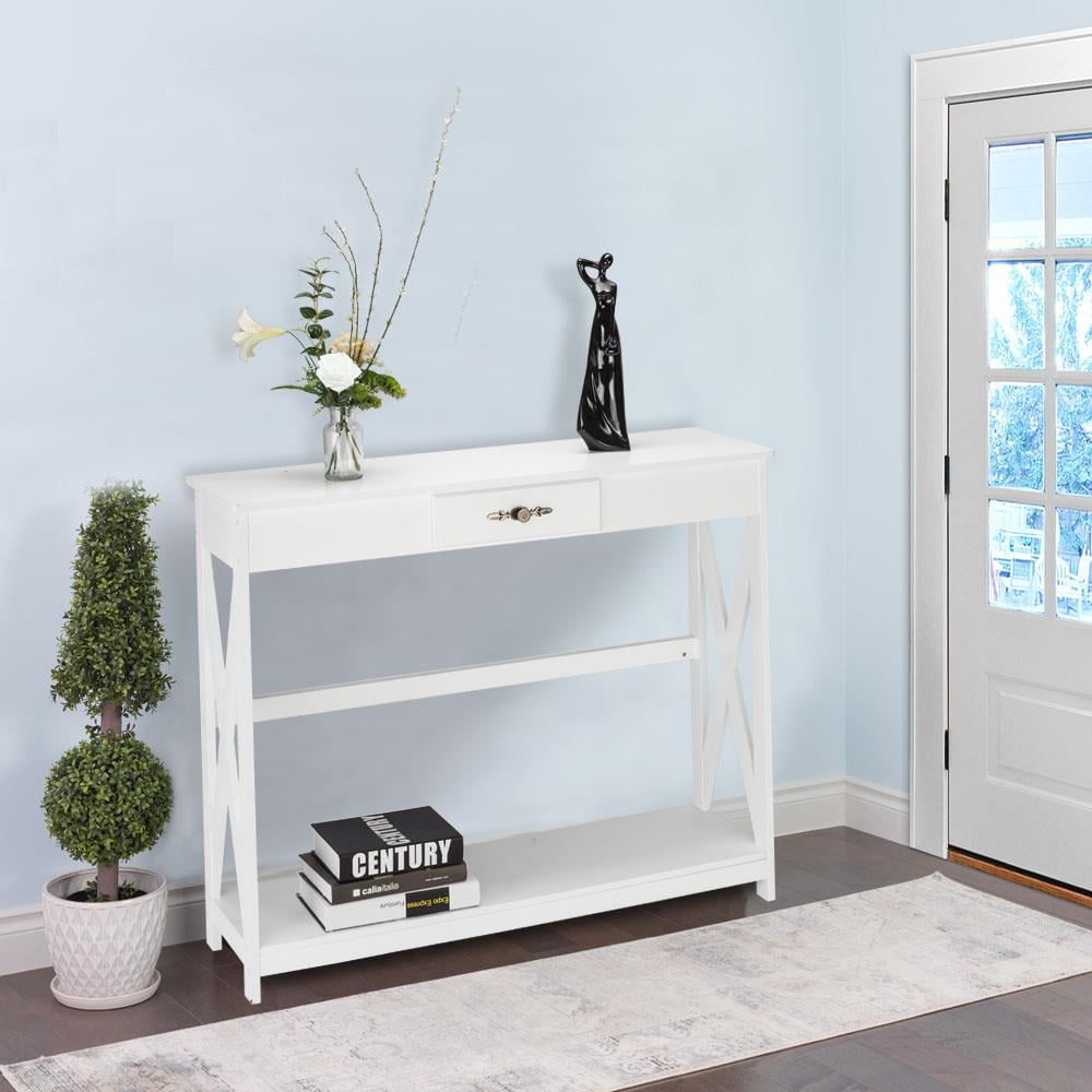 Ktaxon White Console Table Sofa Table with Drawer and Shelf Slim Entryway Table with Storage for Hallway, Living Room, Foyer