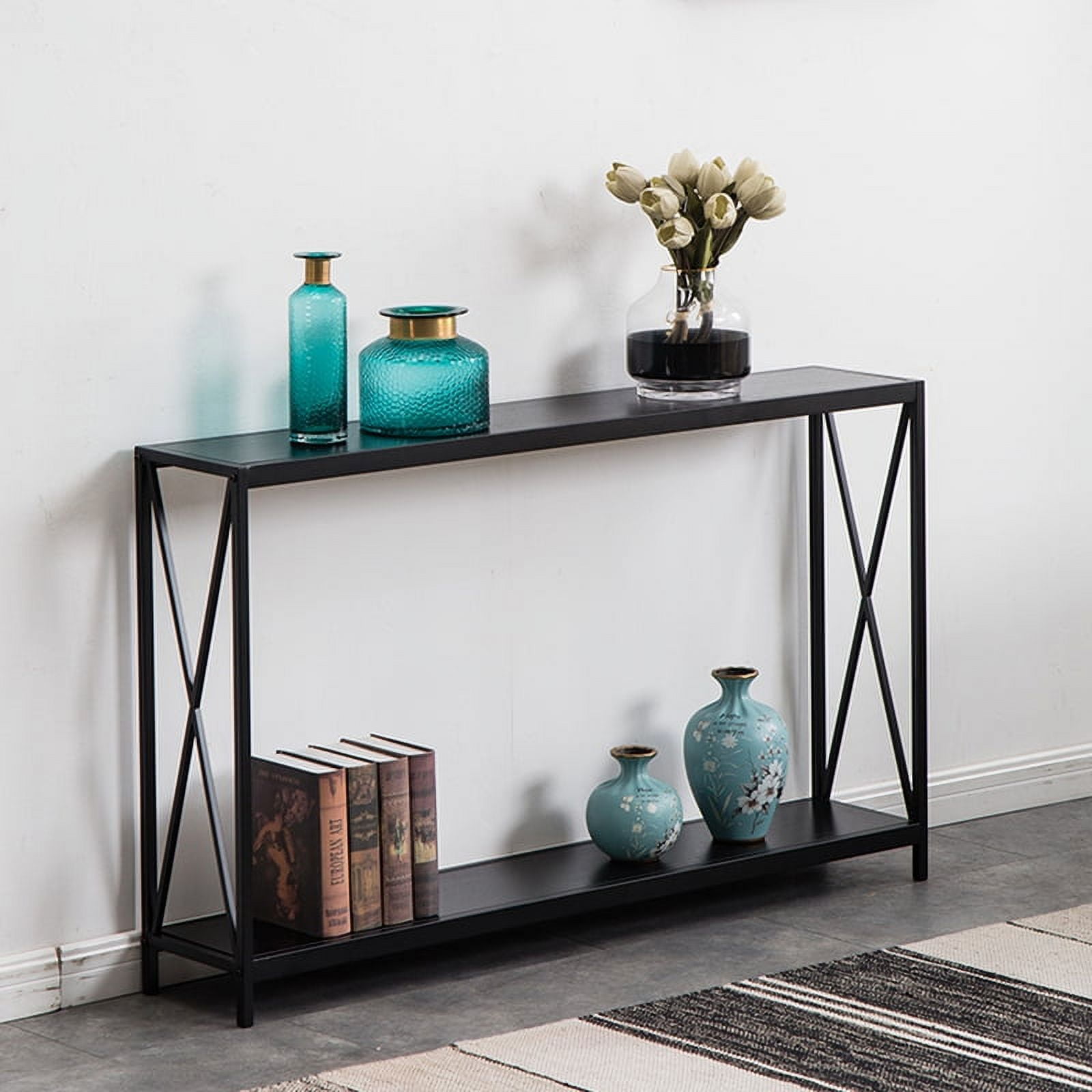 Ktaxon Modern Console Table, Simplistic Entryway Table, Long Narrow Sofa Side Table TV Stand with Sturdy Metal Frame, Black