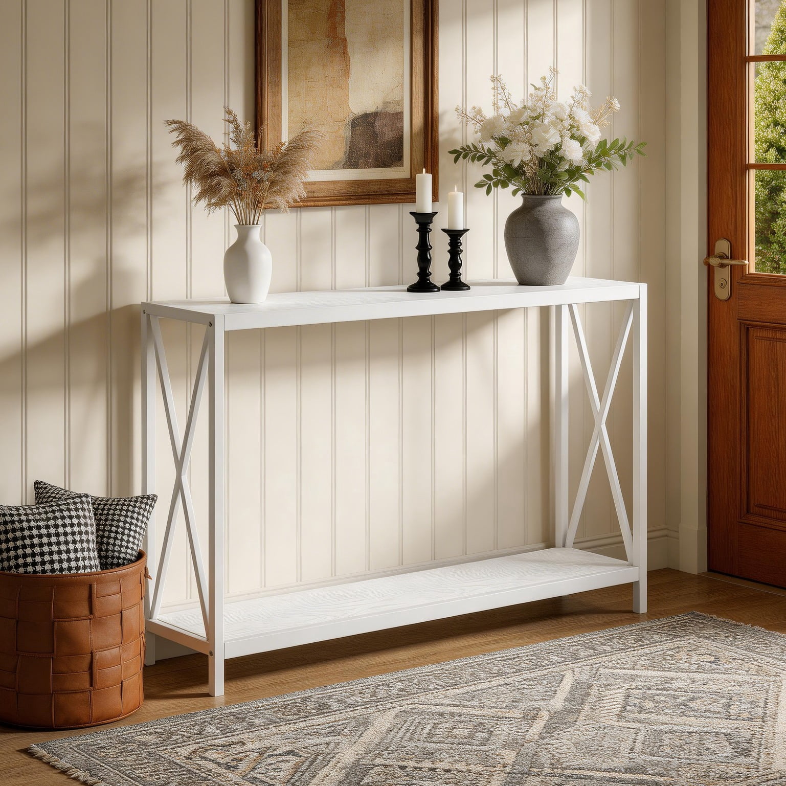 Ktaxon Modern Console Table, Simplistic Entryway Table, Long Narrow Sofa Side Table TV Stand with Sturdy Metal Frame, White