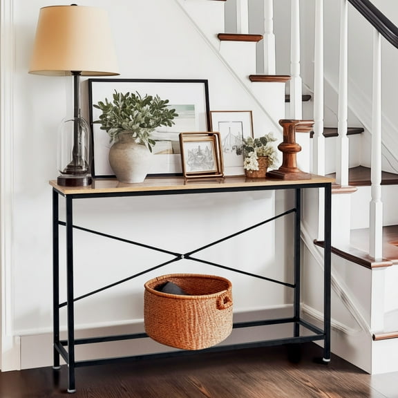 Ktaxon Console Table Sturdy Metal Frame Sofa Table TV Stand with Scratch-Resistant & Water-Resistant Wooden Top