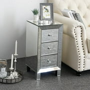 Ktaxon Contemporary Glamour Style Mirrored 3-Drawers Nightstand Bedside Table End Table
