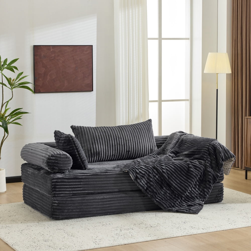 Ktaxon Convertible Sofa Bed, Pull-Out Sleeper Loveseat Couch with Oversized Back Pillow, Ideal for Living Room or Guest Use Dark Gray