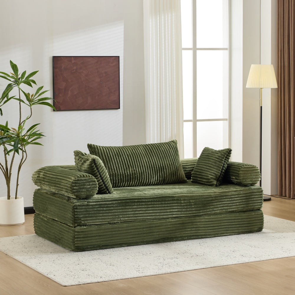 Ktaxon Convertible Sofa Bed, Pull-Out Sleeper Loveseat Couch with Oversized Back Pillow, Ideal for Living Room or Guest Use Green