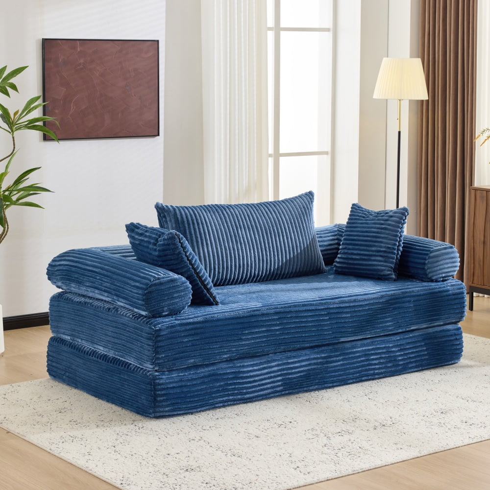 Ktaxon Convertible Sofa Bed, Pull-Out Sleeper Loveseat Couch with Oversized Back Pillow, Ideal for Living Room or Guest Use Navy Blue