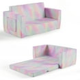thumbnail image 1 of Ktaxon Convertible Sofa for Little Ones, 2-in-1 Toddler Couch with Side Pockets, Foldable Nap Lounge for Playroom or Bedroom 2 Seat Pink, 1 of 7