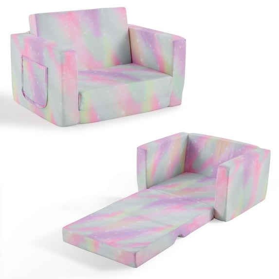 Ktaxon Convertible Sofa for Little Ones, 2-in-1 Toddler Couch with Side Pockets, Foldable Nap Lounge for Playroom or Bedroom Pink