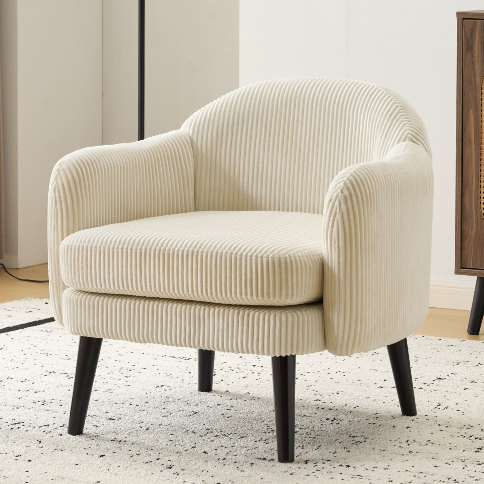 Ktaxon Corduroy Accent Chair, Deep Seat Armchair with Wood Legs, Comfy Sinlge sofa for Living Room, Bedroom, Reading Nook Beige