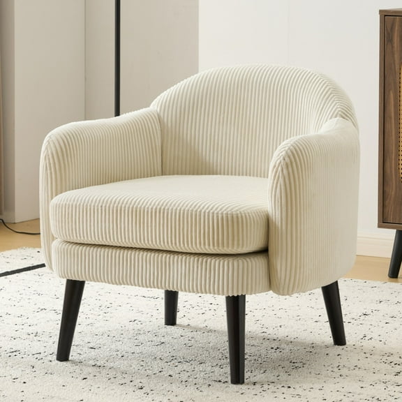 Ktaxon Corduroy Accent Chair, Deep Seat Armchair with Wood Legs, Comfy Sinlge sofa for Living Room, Bedroom, Reading Nook Beige