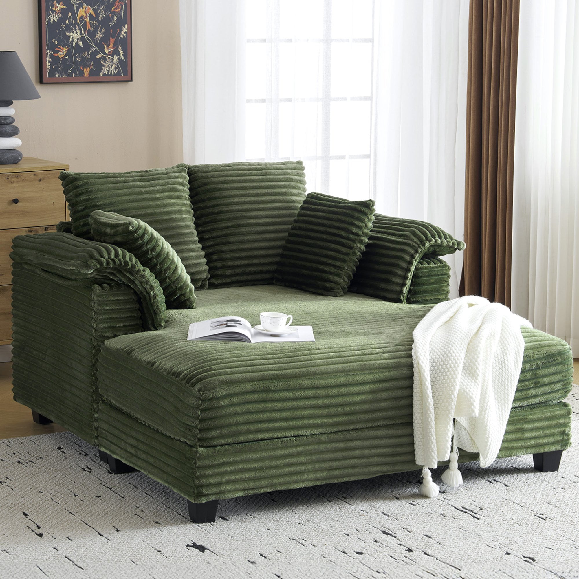 Ktaxon Corduroy Sofa Bed, Upholstered Comfy Sleeper with Pillow Arms, Lounge Chair with Lumbar Support Pillows, Ideal for Small Spaces Olive Green