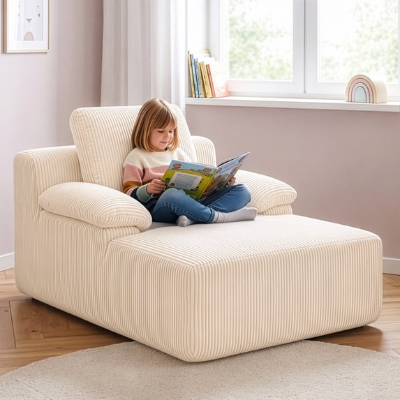 Ktaxon Corduroy Toddler Lounge Chair, Nap Sofa Floor Lounger, Boneless Chaise Couch for Kids Playroom Bedroom Beige