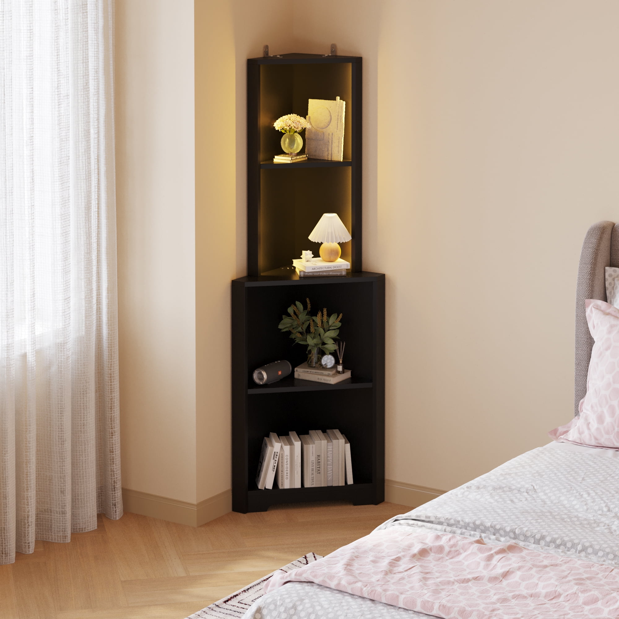 Book Rack For Corner Ktaxon Corner Bookcase with Led Lights, 5-Tier Corner Bookshelf Display ...