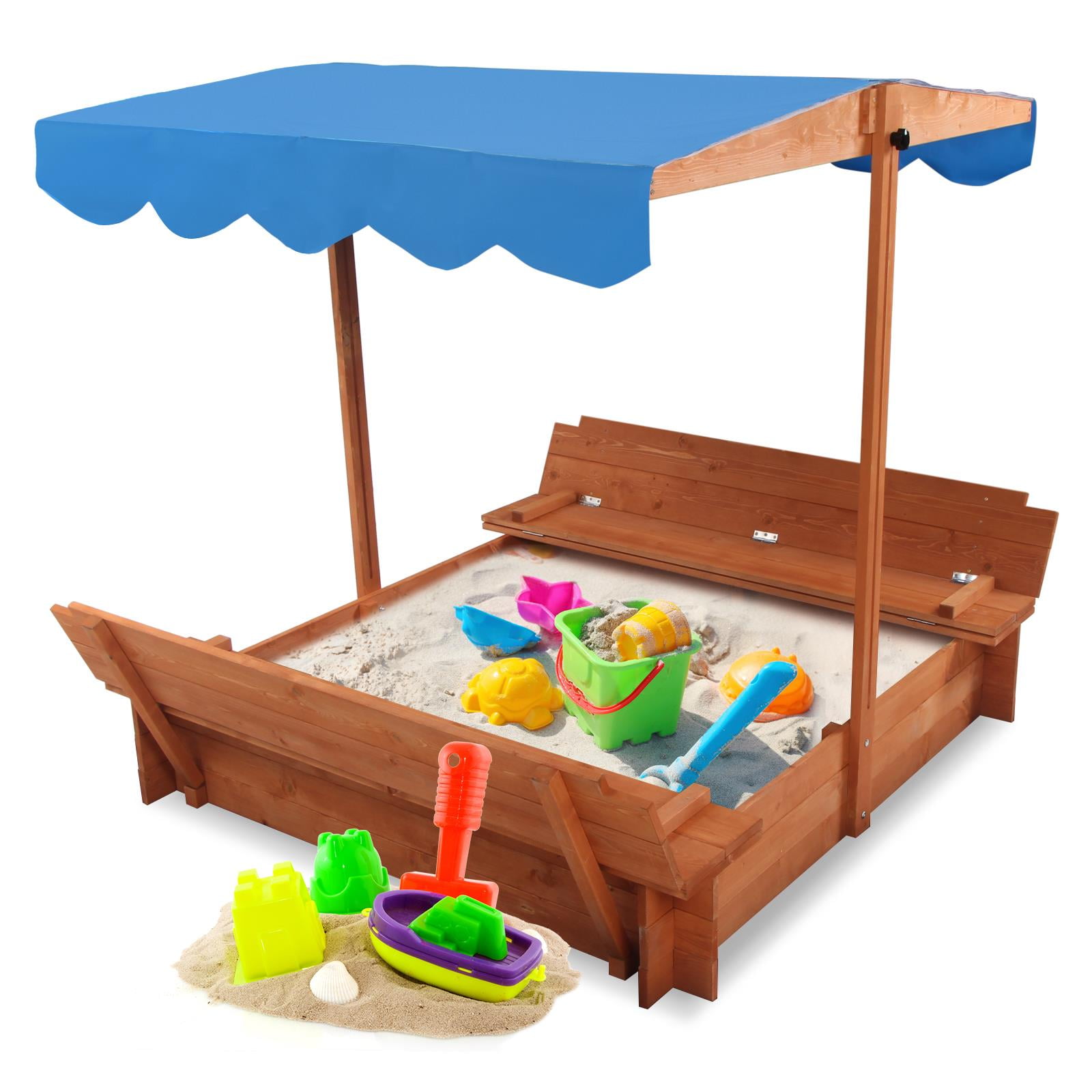 Ktaxon Covered Convertible Outdoor Sand Pit Sandbox with Canopy & 2