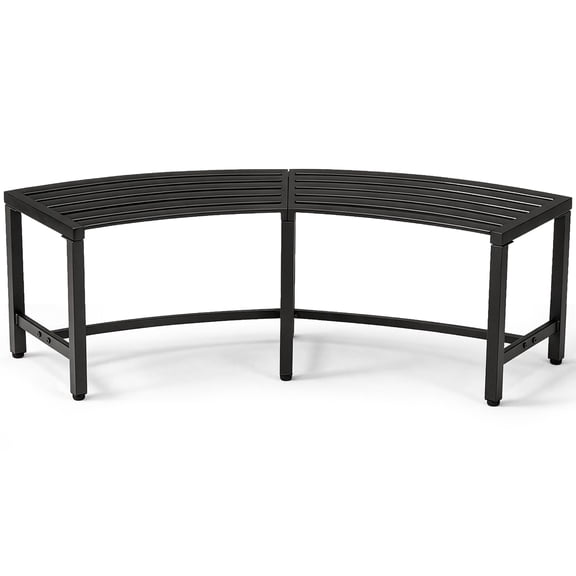 Ktaxon Metal Backless Bench, 55.5 in 2 Person Slatted for Patio Garden Yard Lawn, Black