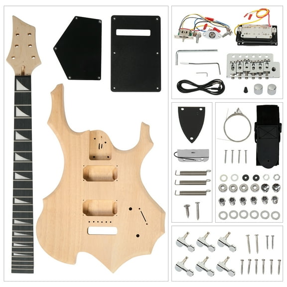 Ktaxon DIY 6 String Electric Guitar Kits Flame Shaped Style with Mahogany Body, Maple Neck and Accessories
