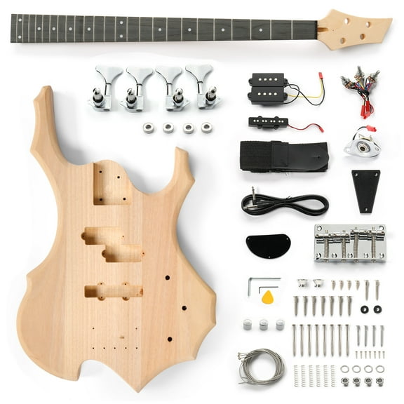 Ktaxon DIY Electric Bass Guitar Kits 4 String with Mahogany Body, Ebony Fingerboard and Maple Nec - Flame