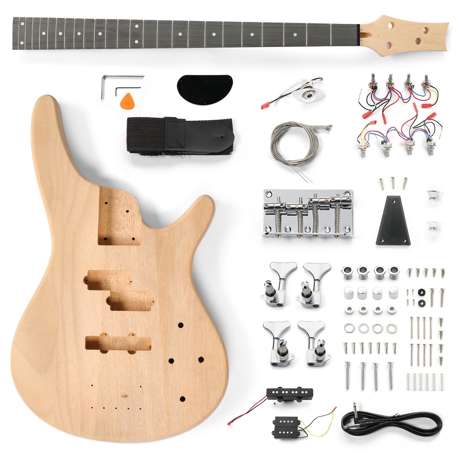 Ktaxon DIY Electric Bass Guitar Kits 44in 4 String with Mahogany Body, Maple Neck and Accessories-IB