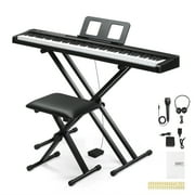 Ktaxon Digital Piano 88-Key Semi-Weighted Action, Electronic Keyboard Set with X Stand, Bench, 3-Pedal Unit for Beginners, Black
