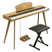 Ktaxon Digital Piano 88 Key Semi Weighted Keyboard with Foldable Bench for Beginners, with Triple Pedal, Brown