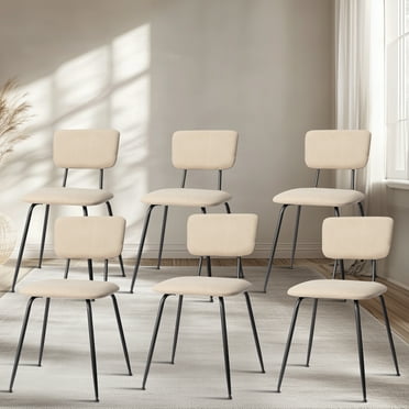 Ktaxon Dining Chairs Set of 6 Modern Tech Fabric Padded Kitchen Side Chairs, Armless Accent Chairs Reading Chair Bar Office Chair with Metal Legs Beige