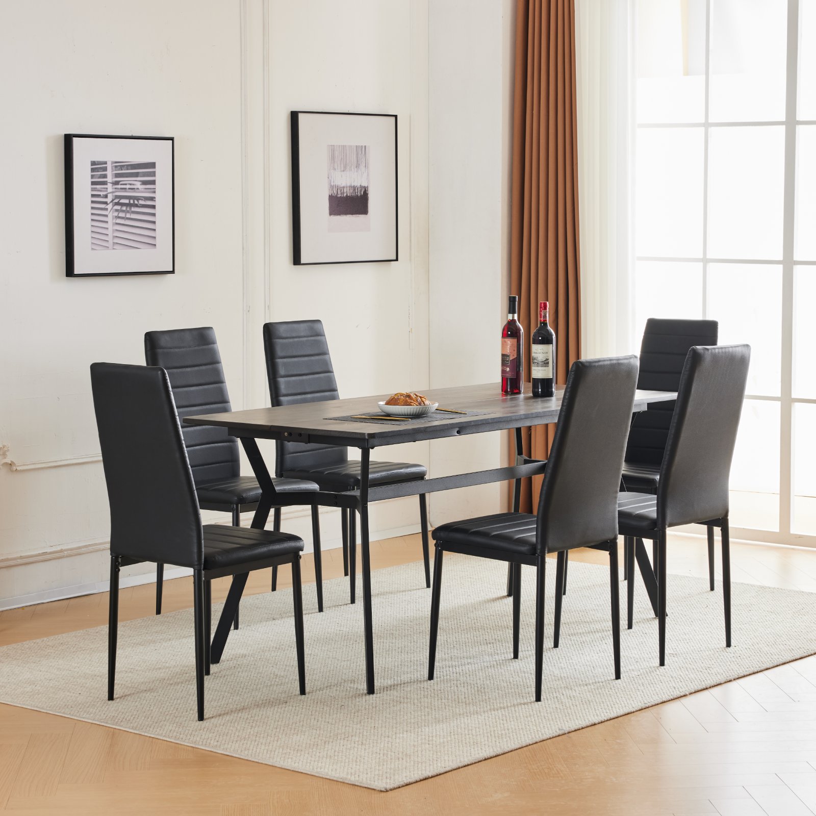 Lexington Large Wood Dining Set with 6 Ladder Back Chairs, White ...