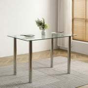 Ktaxon Dining Table Modern Minimallist Glass Kitchen Table Rectangular Transparent Metal Legs