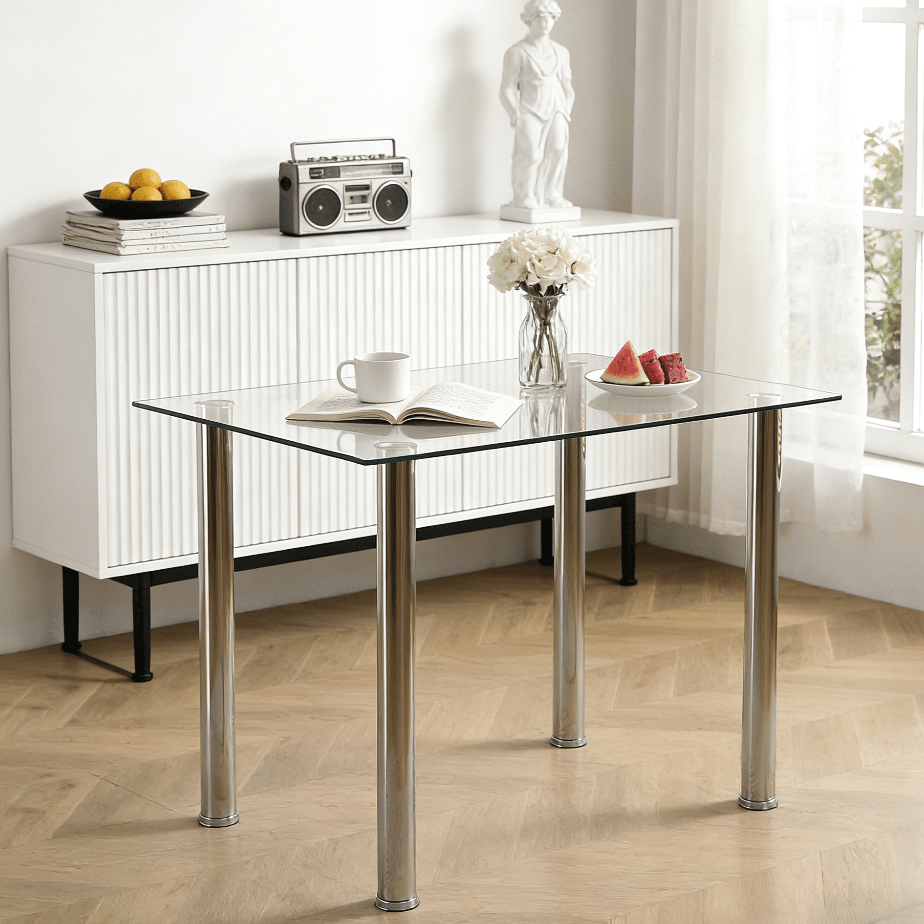 Ktaxon Dining Table Modern Minimallist Glass Kitchen Table