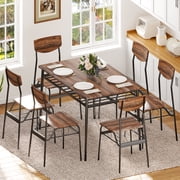 Ktaxon Dining Table Set for 4/6 with Storage Racks, Dining Room Table Set for 4/6 Modern Design, Kitchen Table and Chairs for Home Kitchen, Natural Wood