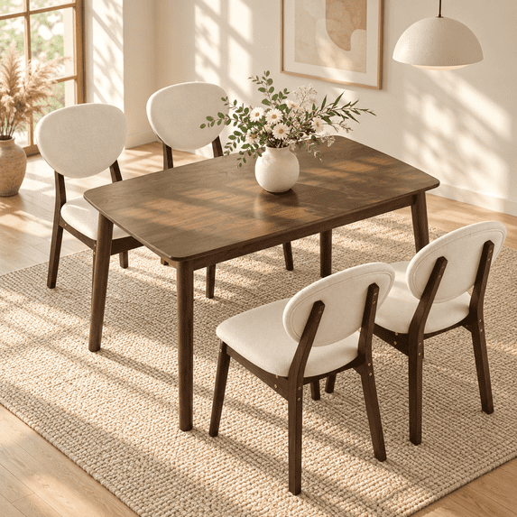 Ktaxon Modern Dining Table Set for 4, Solid Wood Dinner Table with 4 Padded Chairs for Home, Kitchen, Restaurant, 47" Walnut